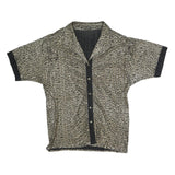 Womens Black Beige Patterned Basic Shirt Short Sleeve Collared L Button Up