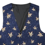 Mens Navy Blue Polyester Blend Printed Button Jacket Vest M Summer Elegant