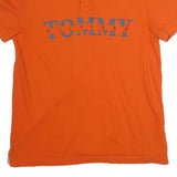 TOMMY HILFIGER Mens Orange Short Sleeve Plain Polo Shirt M Classic Cotton Fit