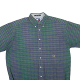 TOMMY HILFIGER Mens Green & Blue Check Shirt L Casual Cotton Blend Button Down