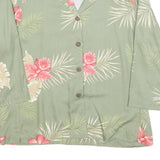 LA CABANA Womens Green & Pink Floral Rayon Shirt Long Sleeve Collared L Relaxed