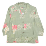 LA CABANA Womens Green & Pink Floral Rayon Shirt Long Sleeve Collared L Relaxed