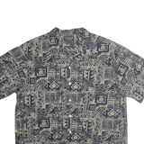 ROUNDTREE & YORKE Mens Navy Blue & Cream Patterned Cotton Shirt L Relaxed Fit