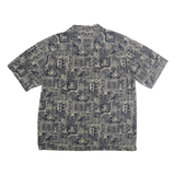 ROUNDTREE & YORKE Mens Navy Blue & Cream Patterned Cotton Shirt L Relaxed Fit