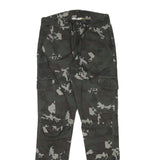 PACOS Boys Cotton Blend Slim Cargo Trousers Black Grey Camo W28 L30 Drawstring