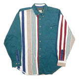 DEEP RIVER TRADING COMPANY Mens Green & Multi Stripe Casual Shirt M Button