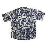 IMPRINTS Mens Blue & Cream Rayon Hawaiian Shirt 2XL Tropical Print Short Sleeve
