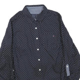 TOMMY HILFIGER Womens Blue & White Printed Shirt S Button Front Casual