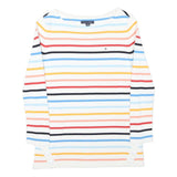 TOMMY HILFIGER Womens White & Multi Stripe Pattern Plain Crew Neck Basic Knit