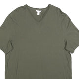 CALVIN KLEIN Mens Green V-Neck Short Sleeve Cotton Blend Top L Casual