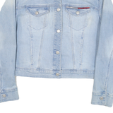 TOMMY HILFIGER Womens Blue Denim Button Jacket M Cotton Blend Colourblock Casual