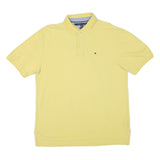 TOMMY HILFIGER Mens Yellow Short Sleeve Plain Polo Shirt XL Cotton Blend Classic