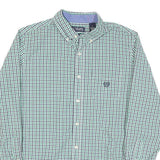 CHAPS Mens Green & Blue Checked Cotton Blend Shirt M Classic Button-Down Collar