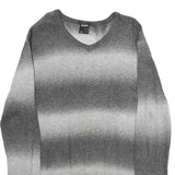 SMOG Mens Grey Patterned Jumper V-Neck Regular Fit M Knitwear Sweater