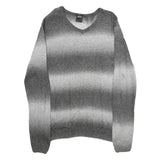 SMOG Mens Grey Patterned Jumper V-Neck Regular Fit M Knitwear Sweater