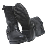 VULCAN Womens Leather Biker Boots Black UK 7.5 Buckle Detail Classic Stylish