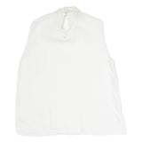 ZARA Womens White Sleeveless Blouse Stand-Up Collar Lace Detail S Summer Top