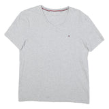 TOMMY HILFIGER Mens Grey V-Neck T-Shirt L Cotton Blend Classic Fit Casual