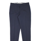 Mens Slim Navy Blue Polyester Blend Trousers W35 L35 Button Closure Formal