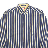 TOMMY HILFIGER Mens Blue & Cream Stripe Cotton Shirt L Button-Down Pocket Casual