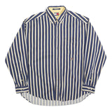 TOMMY HILFIGER Mens Blue & Cream Stripe Cotton Shirt L Button-Down Pocket Casual