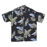 PIERRE CARDIN Mens Black & Blue Tropical Short Sleeve Shirt M Cotton Blend