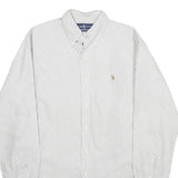 RALPH LAUREN Mens White & Grey Striped Shirt L Classic Button-Down Cotton