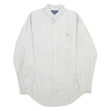 RALPH LAUREN Mens White & Grey Striped Shirt L Classic Button-Down Cotton