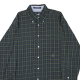 TOMMY HILFIGER Mens Green & Red Check Shirt L Classic Button Down Cotton Blend