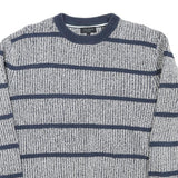TOMMY HILFIGER Mens Blue Patterned Jumper Crew Neck Basic Knit L Casual Striped