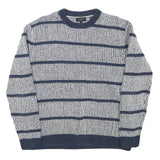 TOMMY HILFIGER Mens Blue Patterned Jumper Crew Neck Basic Knit L Casual Striped