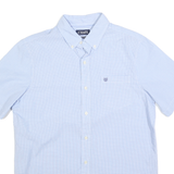CHAPS Mens Blue & White Checked Shirt M Button-Down Short Sleeve Casual Cotton