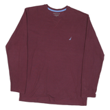 NAUTICA Mens Maroon Long Sleeve Crew Neck T-Shirt S Cotton Blend Logo