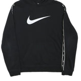 NIKE Boys Black Cotton Blend Hoodie XL Swoosh Logo Pullover Sweatshirt