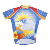 VOLEA Mens Blue Yellow Red Graphic Polyester Cycling T-Shirt L Short Sleeve Crew