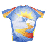 VOLEA Mens Blue Yellow Red Graphic Polyester Cycling T-Shirt L Short Sleeve Crew