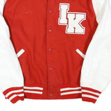 Mens Red & White Ikuna Koa Varsity Jacket L Polyester Blend Button Closure