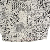 TRUE Womens Cream Black Printed Blouse Long Sleeve Collared M Polyester Blend