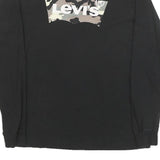 LEVI'S Mens Black Camouflage Graphic T-Shirt S Long Sleeve Crew Neck Cotton