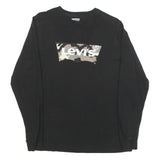 LEVI'S Mens Black Camouflage Graphic T-Shirt S Long Sleeve Crew Neck Cotton