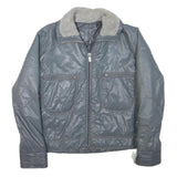 Womens Grey Faux Shearling Collar Zip Jacket M Polyester Blend Plain Warm Casual