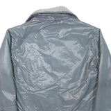 Womens Grey Faux Shearling Collar Zip Jacket M Polyester Blend Plain Warm Casual