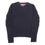 TOMMY HILFIGER Womens Navy Blue Patterned Jumper Crew Neck Cable Knit L Cotton