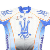 Mens White & Blue Cycling T-Shirt L Short Sleeve Zip Neck Jersey Castro Valley