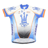 Mens White & Blue Cycling T-Shirt L Short Sleeve Zip Neck Jersey Castro Valley