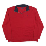 NAUTICA Mens Red & Navy 1/4 Zip 2XL Sweatshirt Cotton Blend Casual