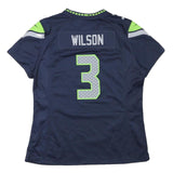 NIKE Womens Blue & Green Seahawks Wilson Football Shirt L Short Sleeve V-Neck