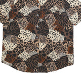 KATHY CHE Womens Brown Animal Print Shirt Short Sleeve Collared L