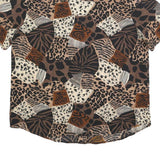 KATHY CHE Womens Brown Animal Print Shirt Short Sleeve Collared L