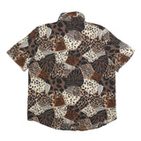 KATHY CHE Womens Brown Animal Print Shirt Short Sleeve Collared L